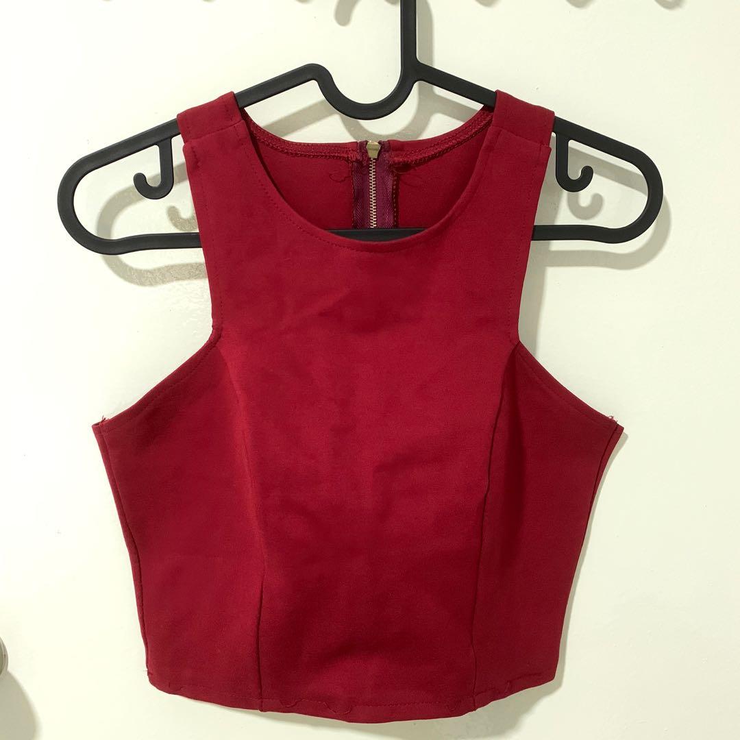 Red high neck crop top hotsell