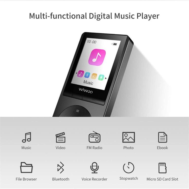 ** Wiwoo MP3 Player with Bluetooth 4.0, 16GB Music Player with FM Radio