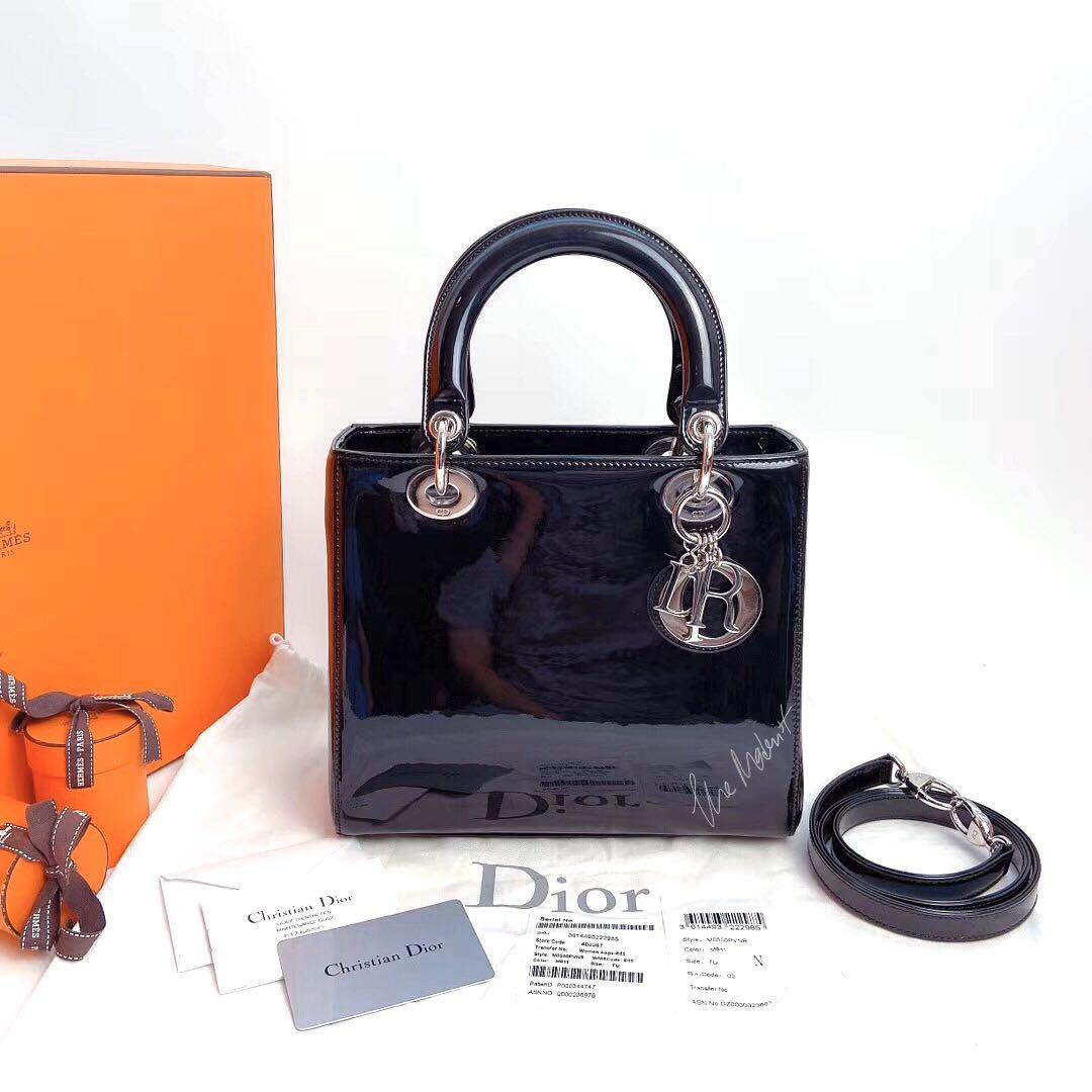lady dior medium patent black