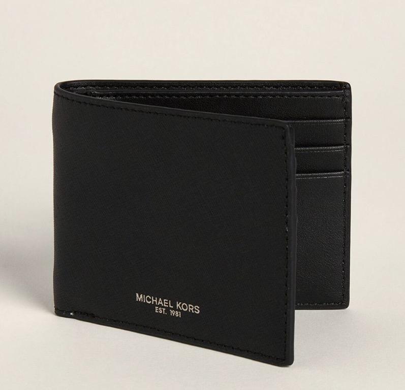 BNEW Michael Kors Andy Slim Bi Fold Saffiano Leather Wallet Black