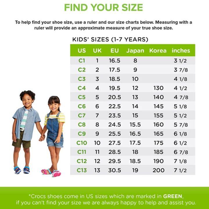 crocs kids sizes