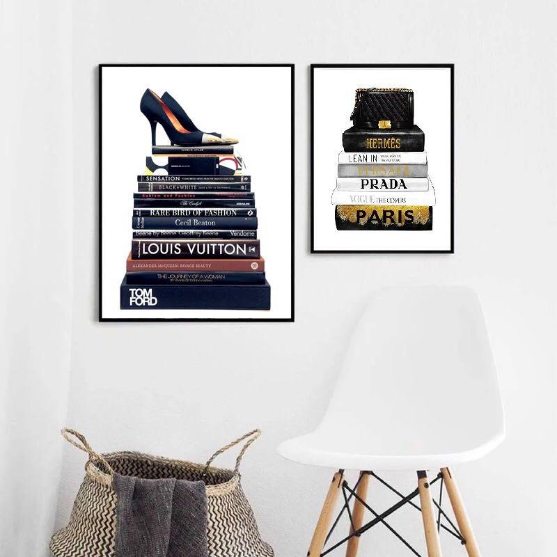 Fashion Books Art Prints (Chanel, Hermes, LV, Prada) , Luxury