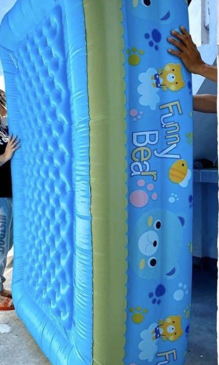 Funny bear inflatable pool (Category: Bathtub & Bath Accessories) located in Cainta. Submitted by krissssh (Listing ID 1004033462, Image 3). Description: Bunny bear Pool 1.8m Available Size: 71 inches x 55 inches x 24 inches (180cm x 140cm x 60cm) Bubble Mat, 3 Layer, Makapal. Highquality Mas makapal compare sa bestway/intex.