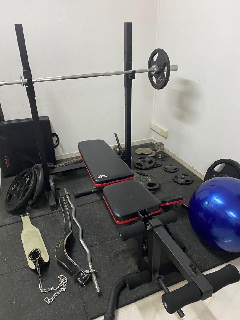 Gym Set Barbell Bench Mat Weight Plates Gym Ball Sports Weights Gym Equipment On Carousell