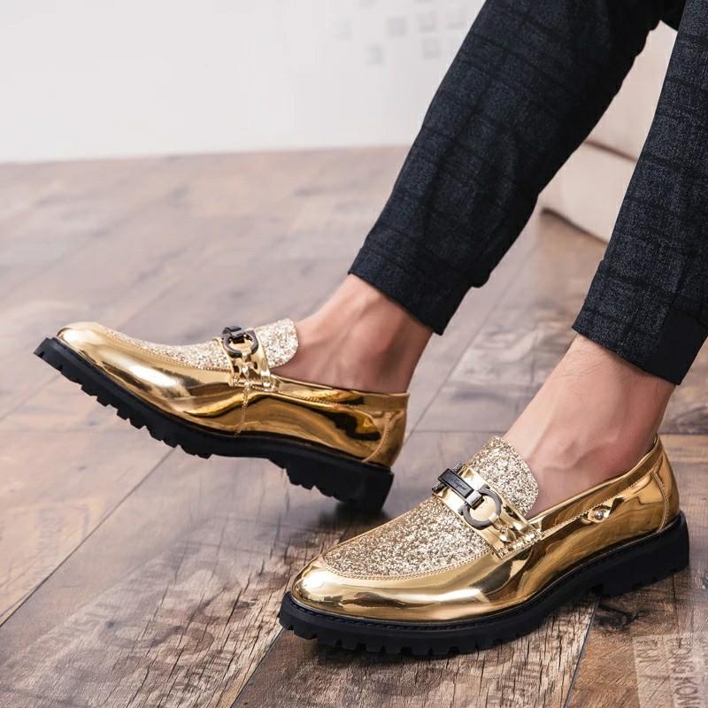 men gold prom shoes