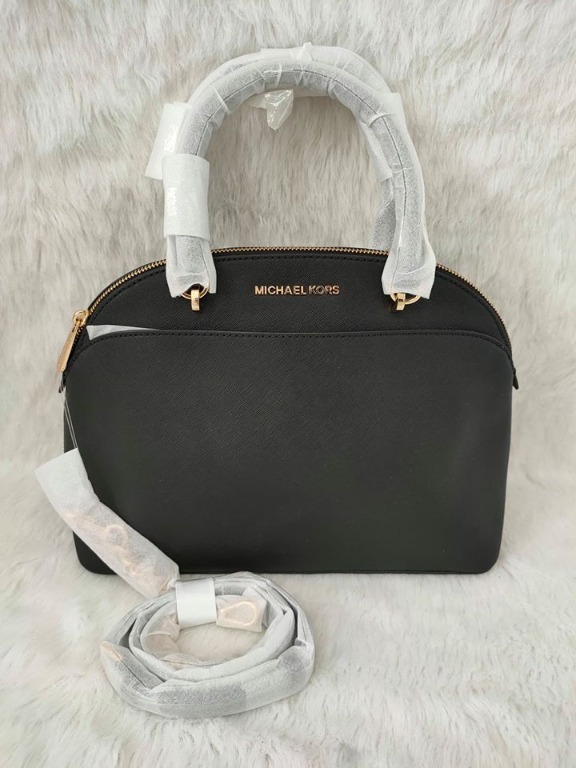 Michael Kors Emmy Cindy Dome Medium Top Zip Crossbody Saffiano Leather Black