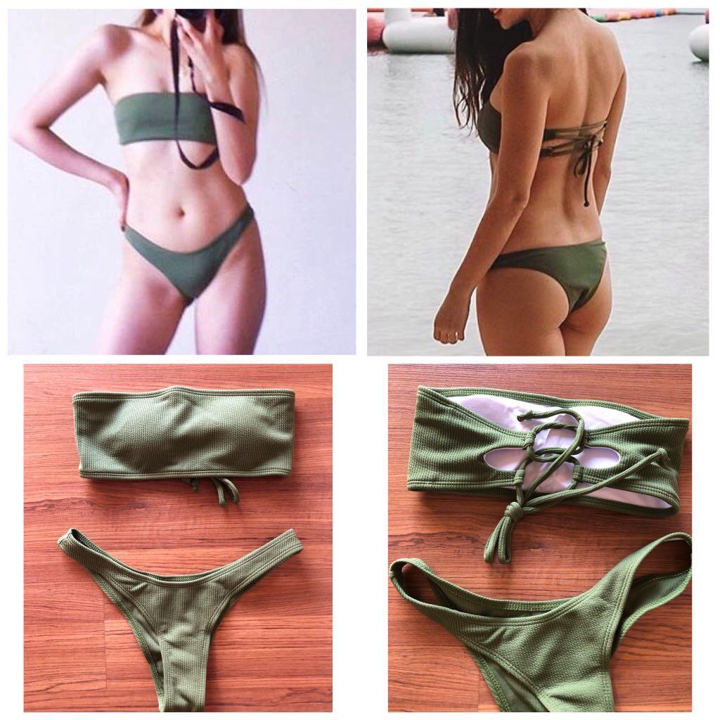 olive green bandeau bikini