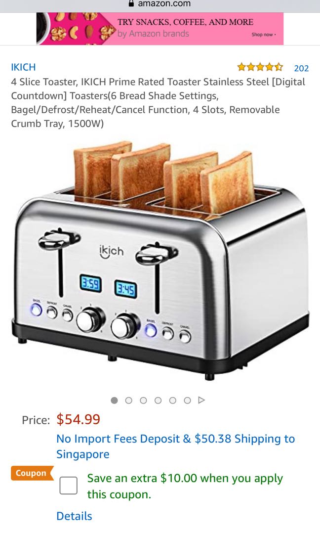 4 Slice Toaster, IKICH Prime Rated Toaster Stainless Steel [Digital