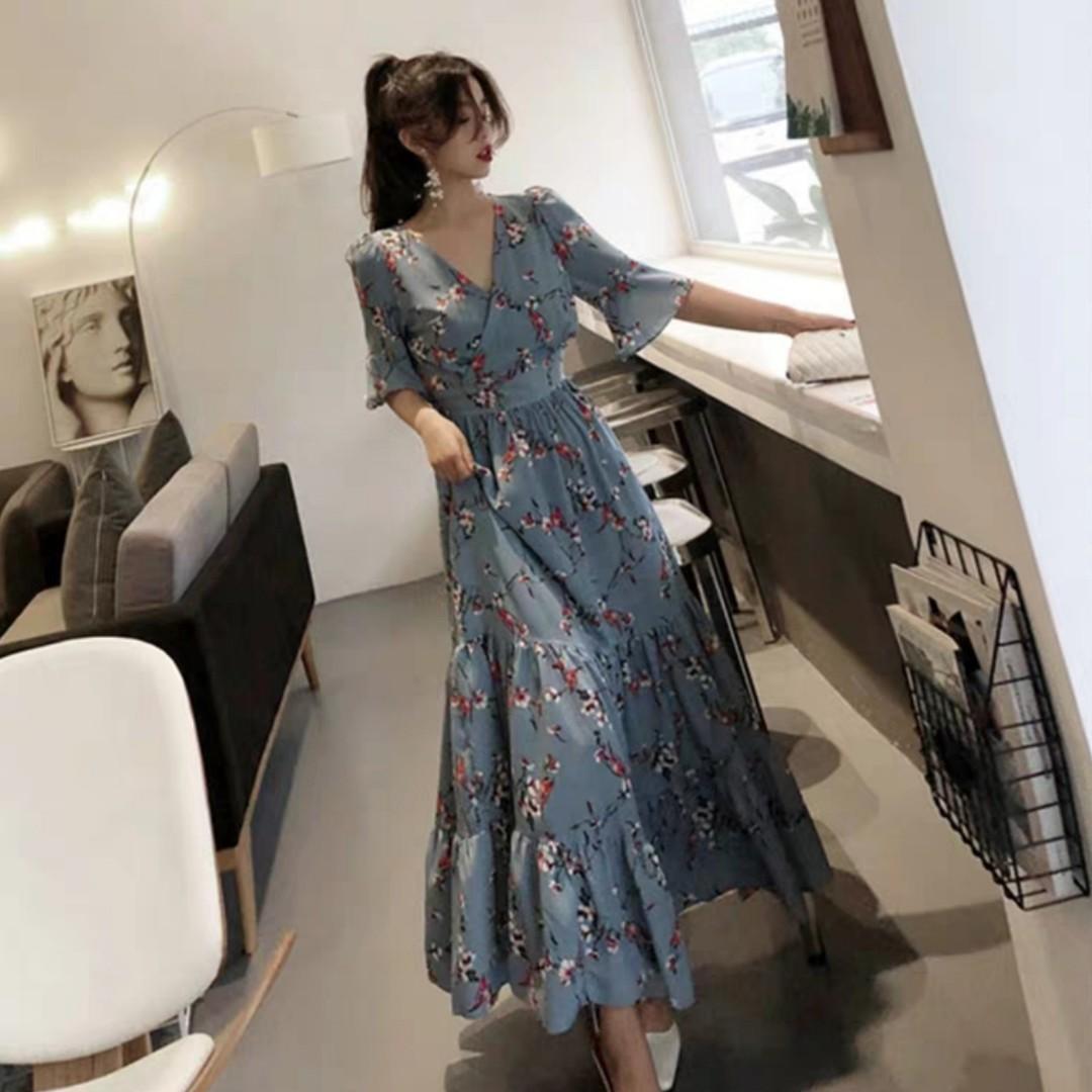 L 4xl Plus Size Korean Fashion Flora Maxi Dress Women S
