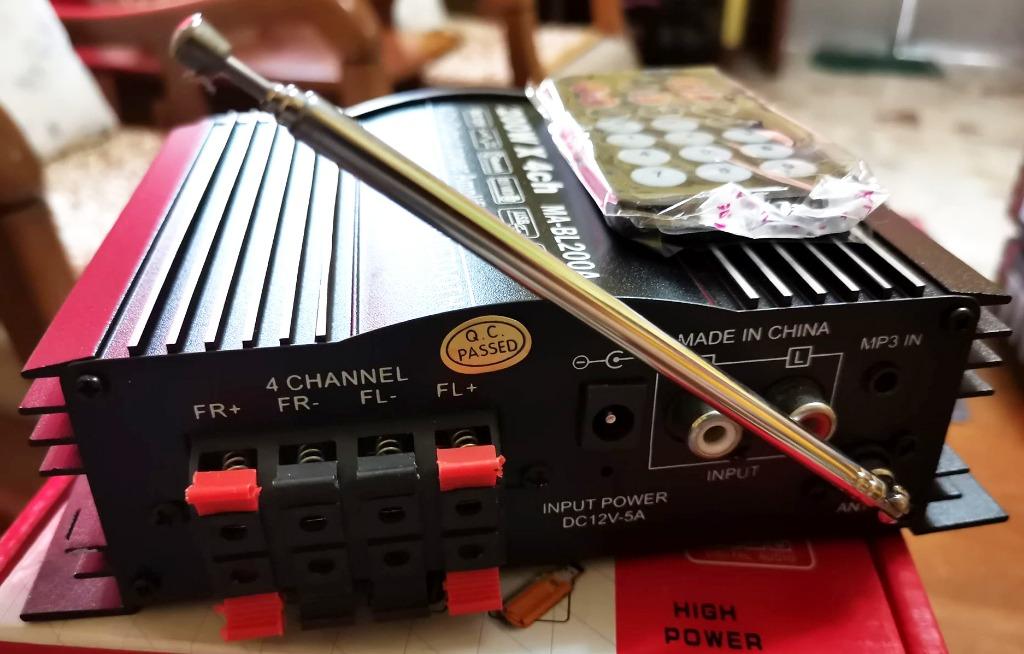 Amplifier (Category: Soundbars, Speakers & Amplifiers) located in Quezon City. Submitted by ajmirzenterprises (Listing ID 1009866671, Image 3). Description: 12 volts 4 channel mini car amplifier with Bluetooth sd USB FM function HOW TO BUY THIS ITEM - Just contact me in 09189479541 or just pm me WAYS TO DELIVER - LALAMOVE - FREE DELIVERY NOVALICHES AREA - MEET UP in Quezon City area has additional fee depends in location - MEET UP Bluementritt an