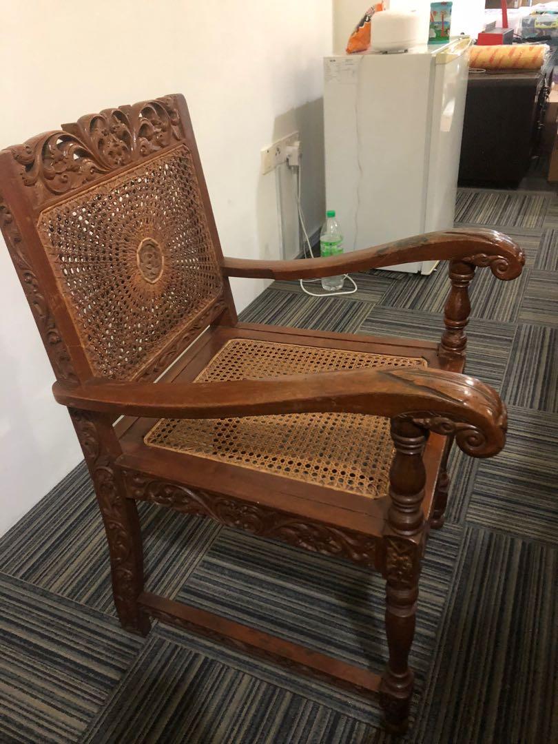 Antique wood carving Writing desk and chair, Furniture & Home Living