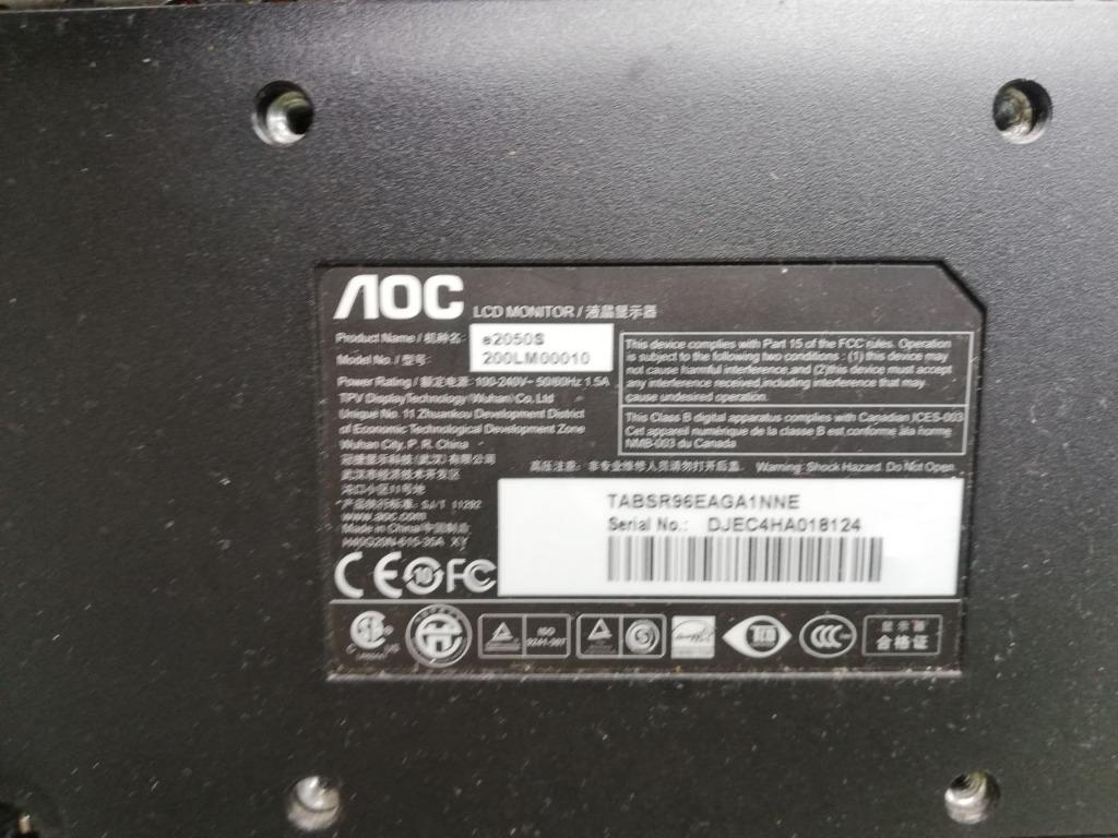 AOC e2050S - LED monitor - 20", Computers & Tech, Parts & Accessories ...