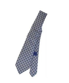 Authentic HERMES Men's Suits Scarf Neck Tie 100% Silk Blue