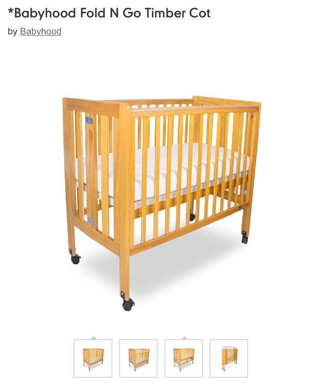 Baby Cot Babyhood Fold N Go Timber Cot, Babies & Kids, Baby Nursery