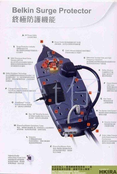 BELKIN SurgeMaster 防雷突波拖板保護器 6位插座 4M長 永久保用 售200, 家庭電器, 轉插器及插頭 - Carousell