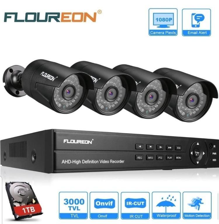 FLOUREON CCTV Security Camera Systems 1TB HDD 8 Channel 1080N AHD DVR Kit 4x 1080P 3000TVL Outdoor Cameras Support TVI CVI AHD Analog ONVIF IP