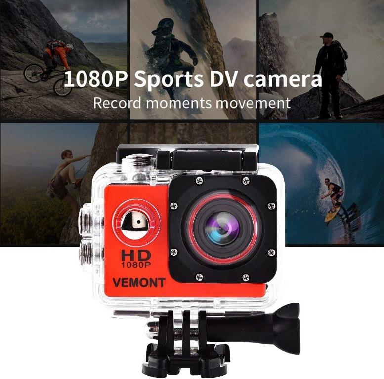 VEMONT Action Camera, 1080P 12MP Sports Camera Full HD 2.0 Inch Action Cam  30m/98ft Underwater Waterproof Snorkel surf Camera with Wide-Angle Lens and