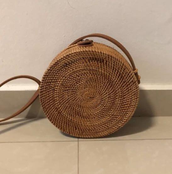 round rattan sling bag