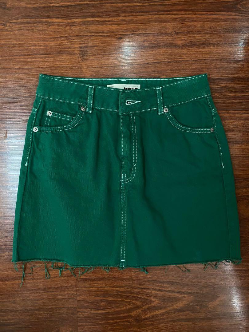topshop green denim skirt