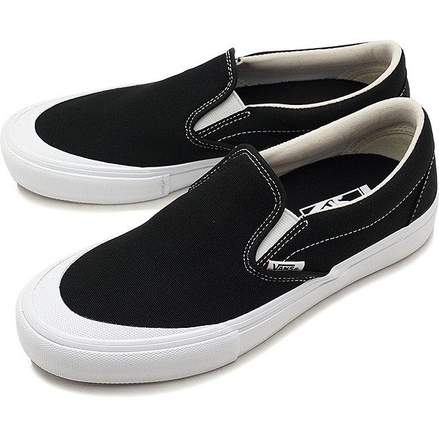 vans slip on pro toe cap black white
