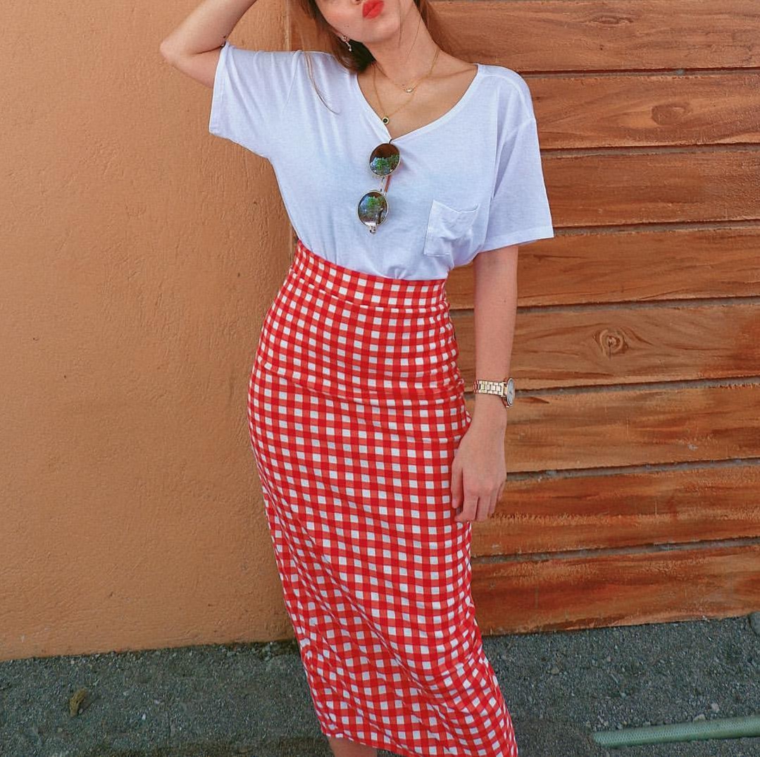 Gingham midi outlet pencil skirt