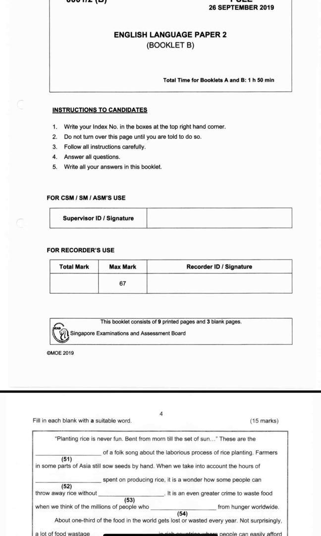 20122019 PSLE English Paper 2 Targeted Practice, Hobbies & Toys, Books