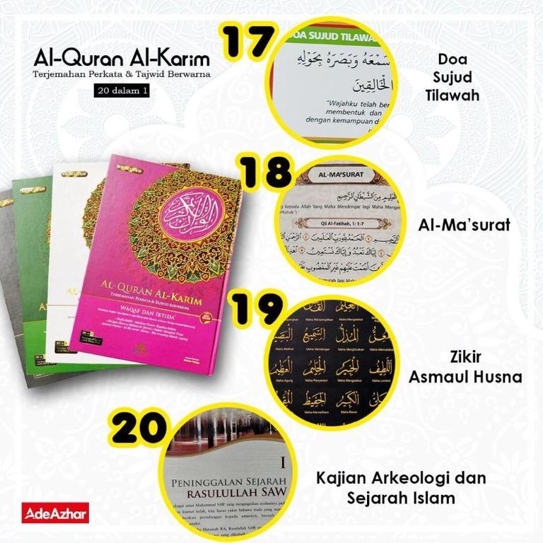 Al Quran Al Karim Ade Azhar Terjemahan Perkata Tajwid Berwarna Waqaf Dan Ibtida 20 In 1 Books Stationery Books On Carousell