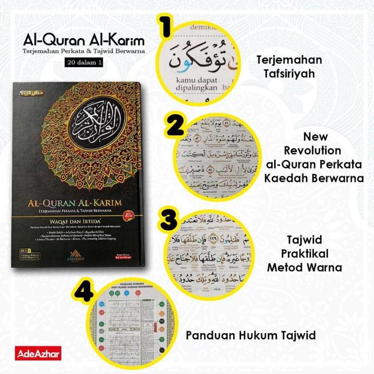 Al Quran Al Karim Ade Azhar Terjemahan Perkata Tajwid Berwarna Waqaf Dan Ibtida 20 In 1 Books Stationery Books On Carousell