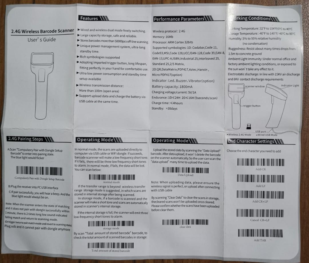 Symcode MJ-1400-CA CCD Wireless Barcode Scanner 1D, Computers & Tech ...