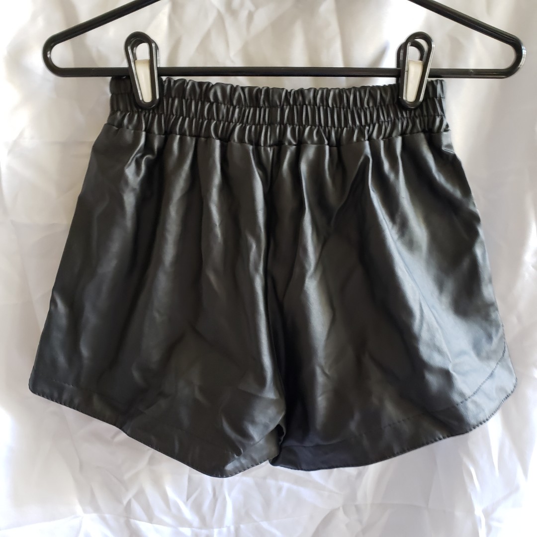 black leather runner shorts
