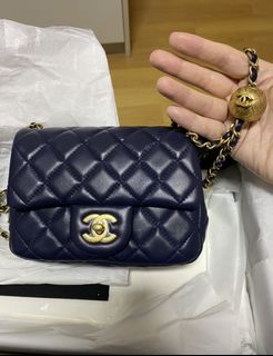 Chanel square mini with coco crush ball in navy, Women's Fashion