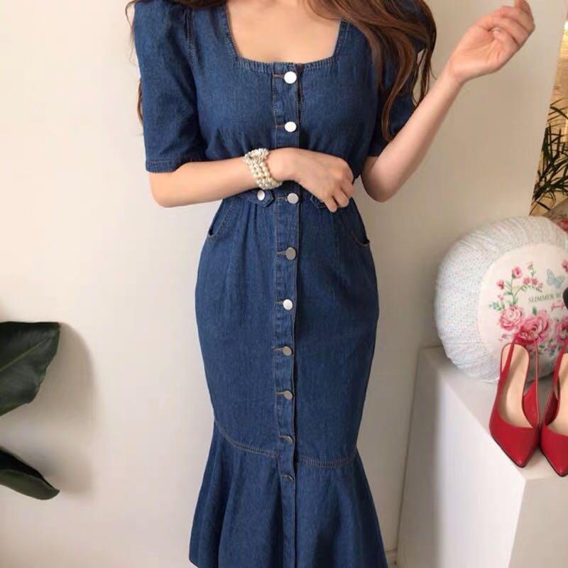 Denim mermaid dress clearance