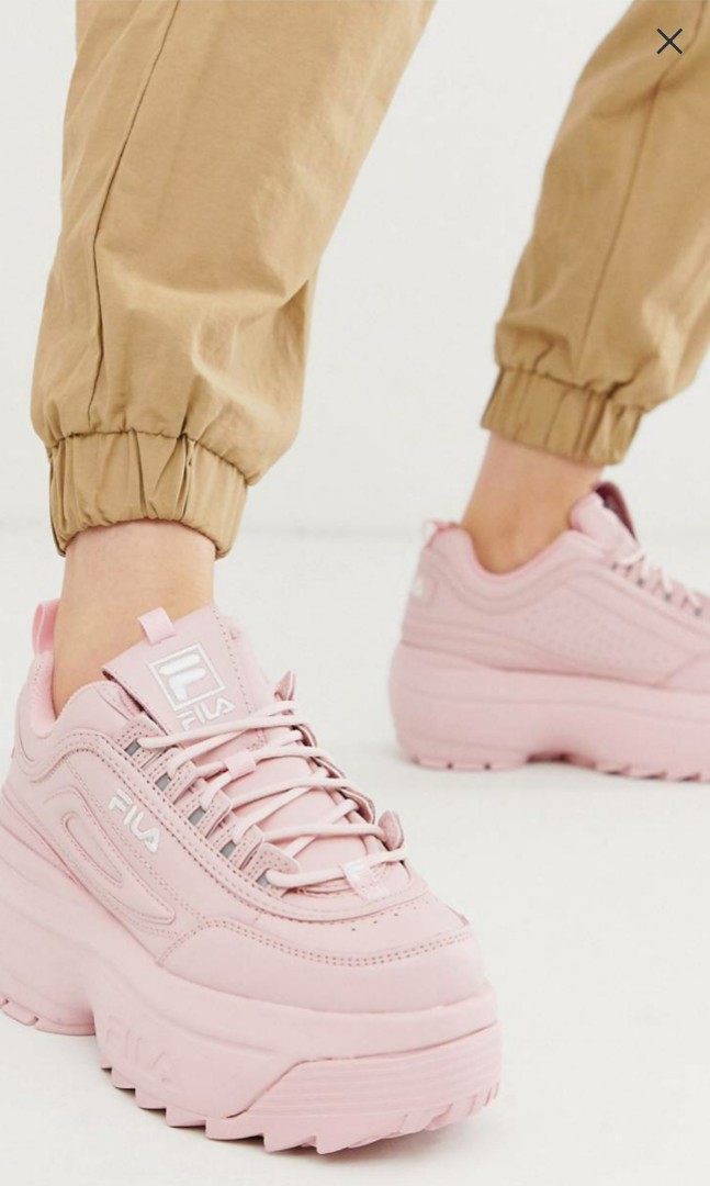 Fila Disruptor II Platform Wedge Trainers in Pink UK 4 Women s