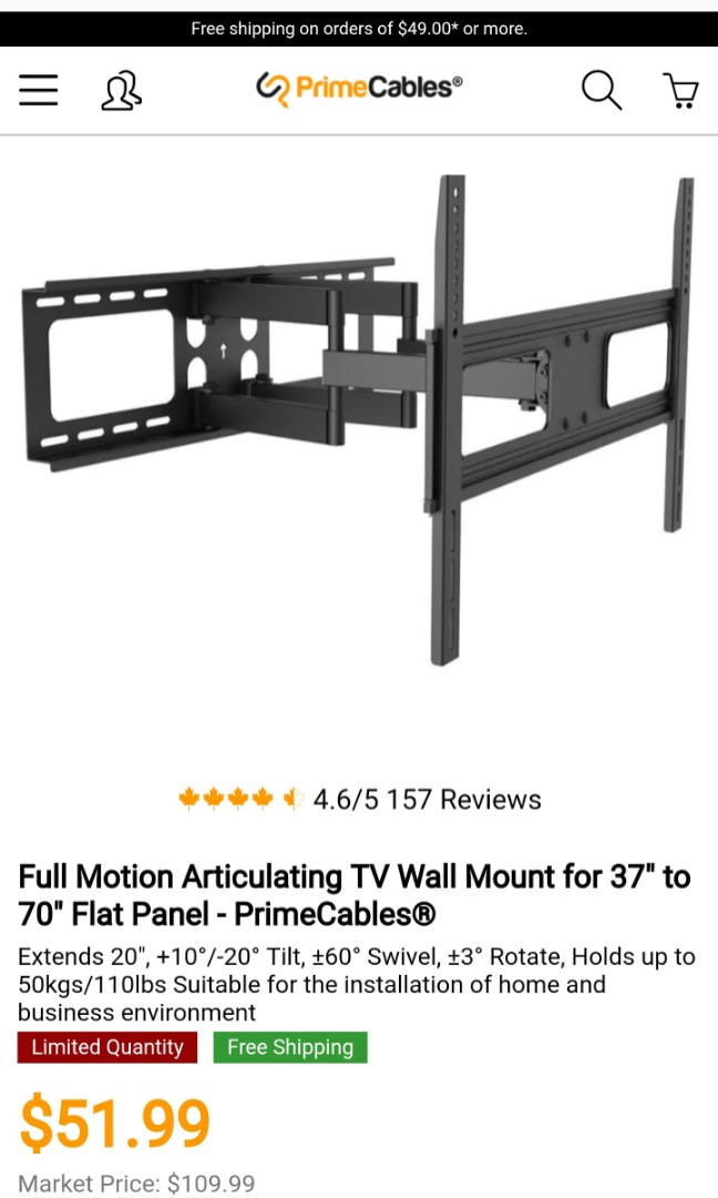 Full Motion TV Wall Mount for 37