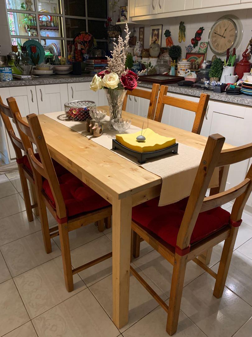 IKEA pine wood table, Furniture & Home Living, Furniture, Tables & Sets