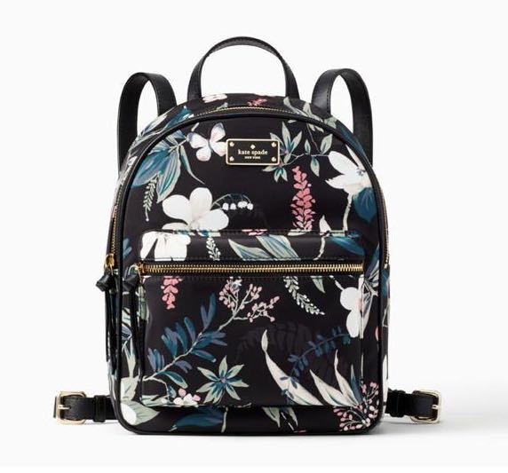 Kate Spade New York Small Bradley Wilson Road Botanical Floral Black Nylon Backpack ORIGINAL