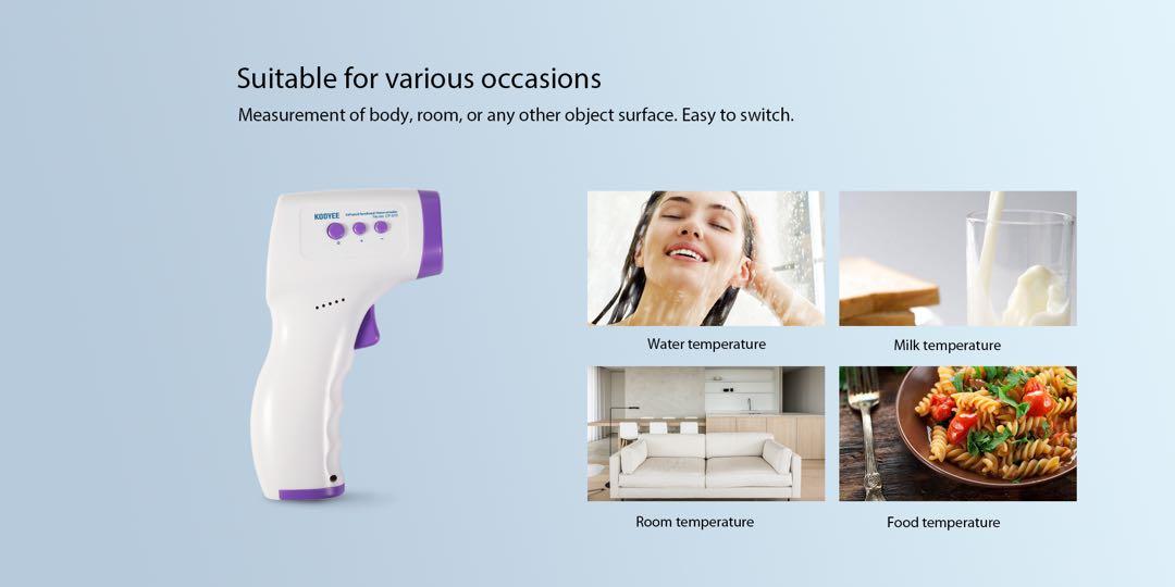KODYEE CF-818 Non-contact High-percision Thermometer (Category: Thermometers) located in Manila. Submitted by mm.lim (Listing ID 1010200647, Image 3). Description: The Kodyee Infrared Forehead Thermometer is a non-contact infrared thermometer that measures temperatures within one second. The thermometer can be used on both adults, children and infants. The Kodyee thermometer measures body temperature, bottle temperature, baby bath water temperatu