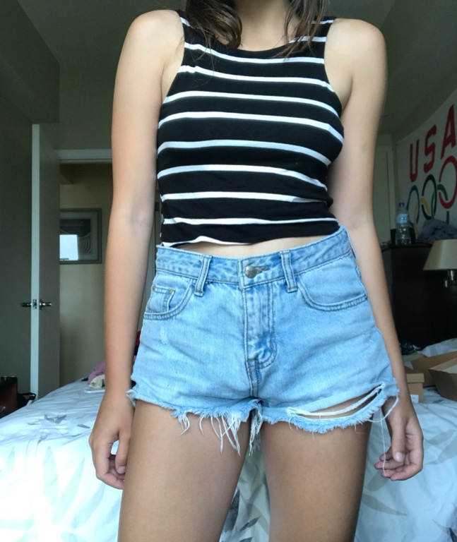 light blue ripped denim shorts