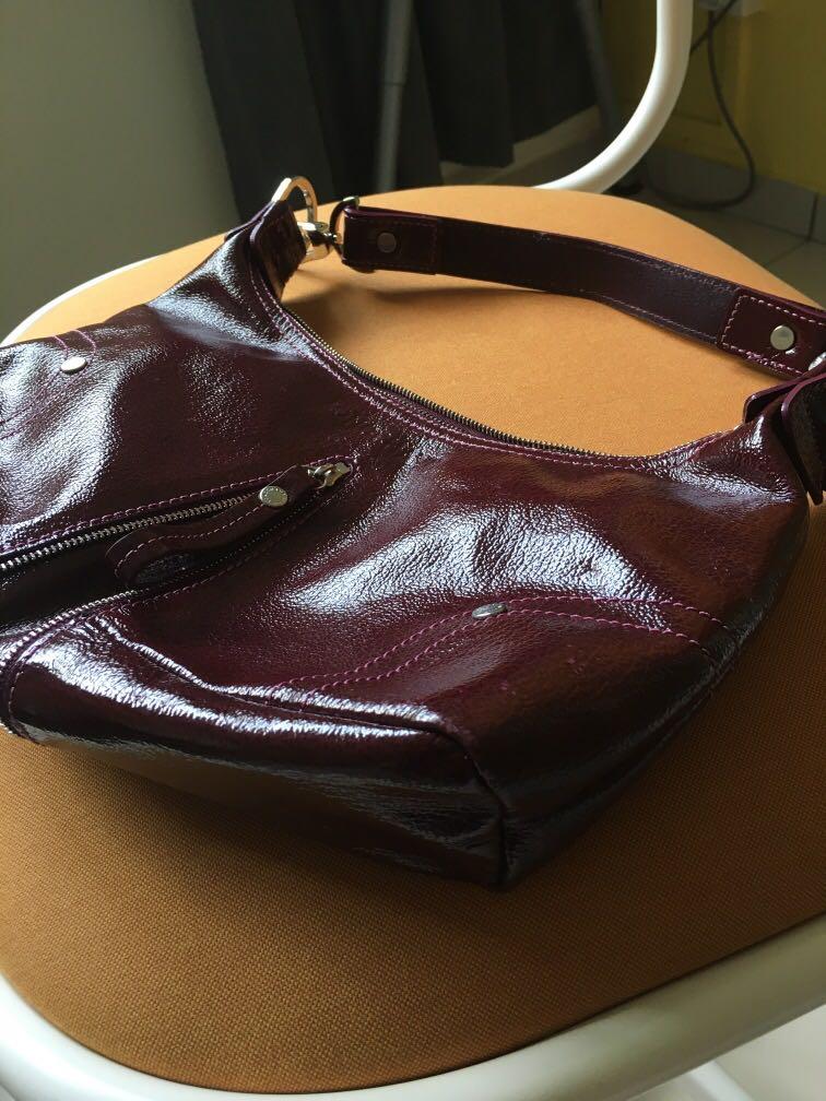 Longchamp Rodeo Hobo Patent Leather Handbag Magenta