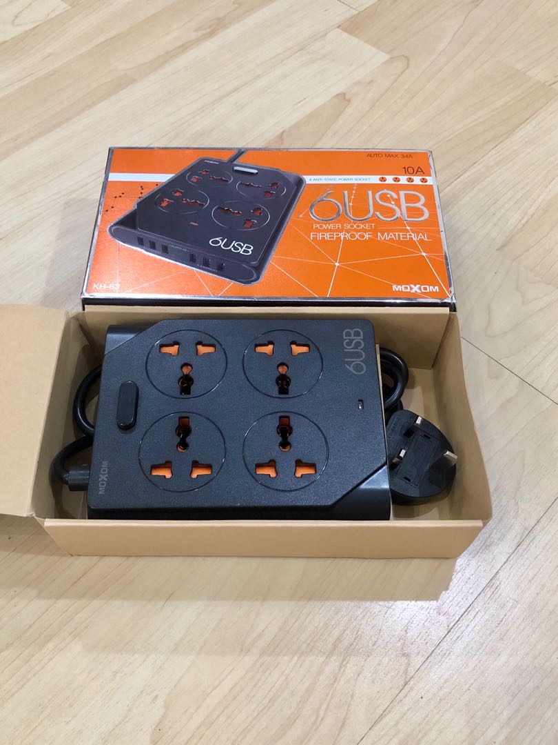 Moxom Extension Lead Universal Outlets with 6 USB Ports 4 Way Surge