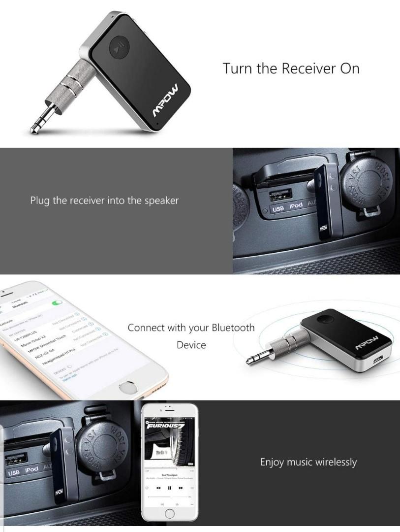 Mpow Bluetooth Receiver, Streambot Mini Bluetooth Car Aux Adapter