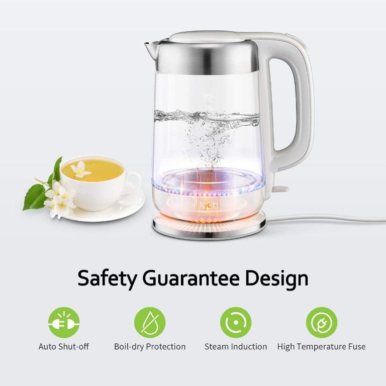 P5. Electric Kettle, IKICH 1.7L Cordless Glass Hot water Kettle 1500W