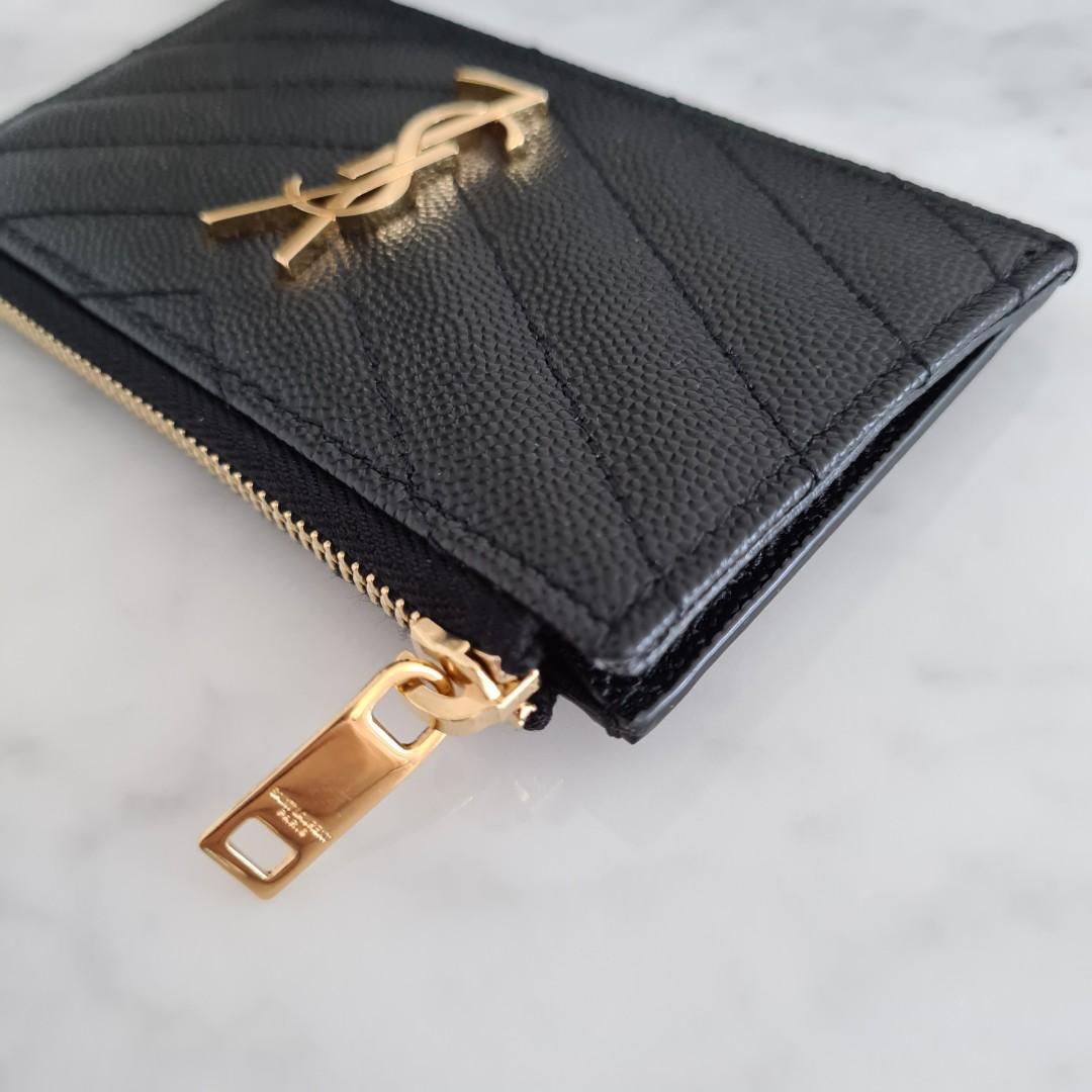 ysl monogram fragments zippered card case in grain de poudre embossed leather