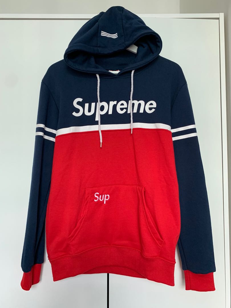 Supreme striped on sale classic logo hoodie