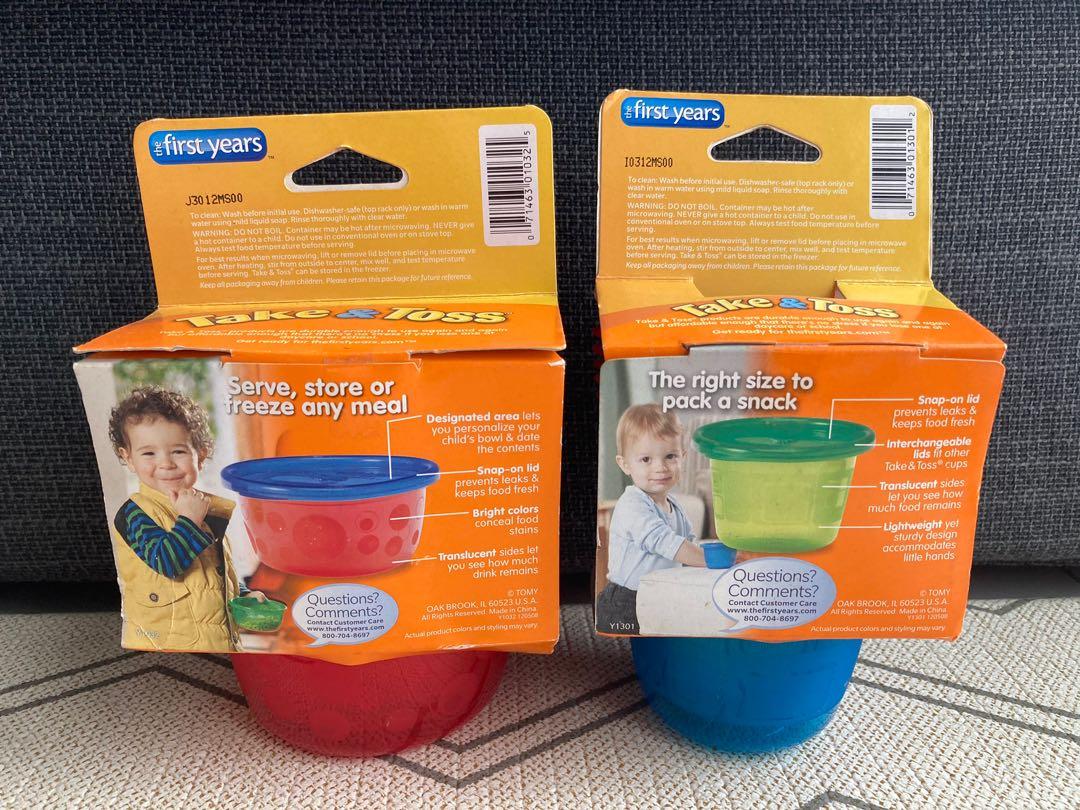The First Years Take & Toss Toddler Bowls Set - Reusable Toddler Snack Cups  - Toddler and Baby Snack Containers with Snap On Lids - Ages 9 Months and