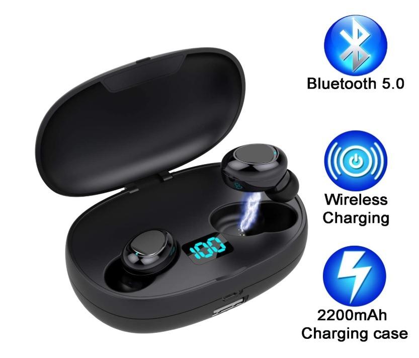 Bluetooth 5.0 Headphones UP to 50 Hrs Playtime Advanced Noise Cancellation & Wireless 2200mAh Charging Case Deep Bass Stereo Sound Wireless Invisible Earbuds with light weight of 3G for Each Piece