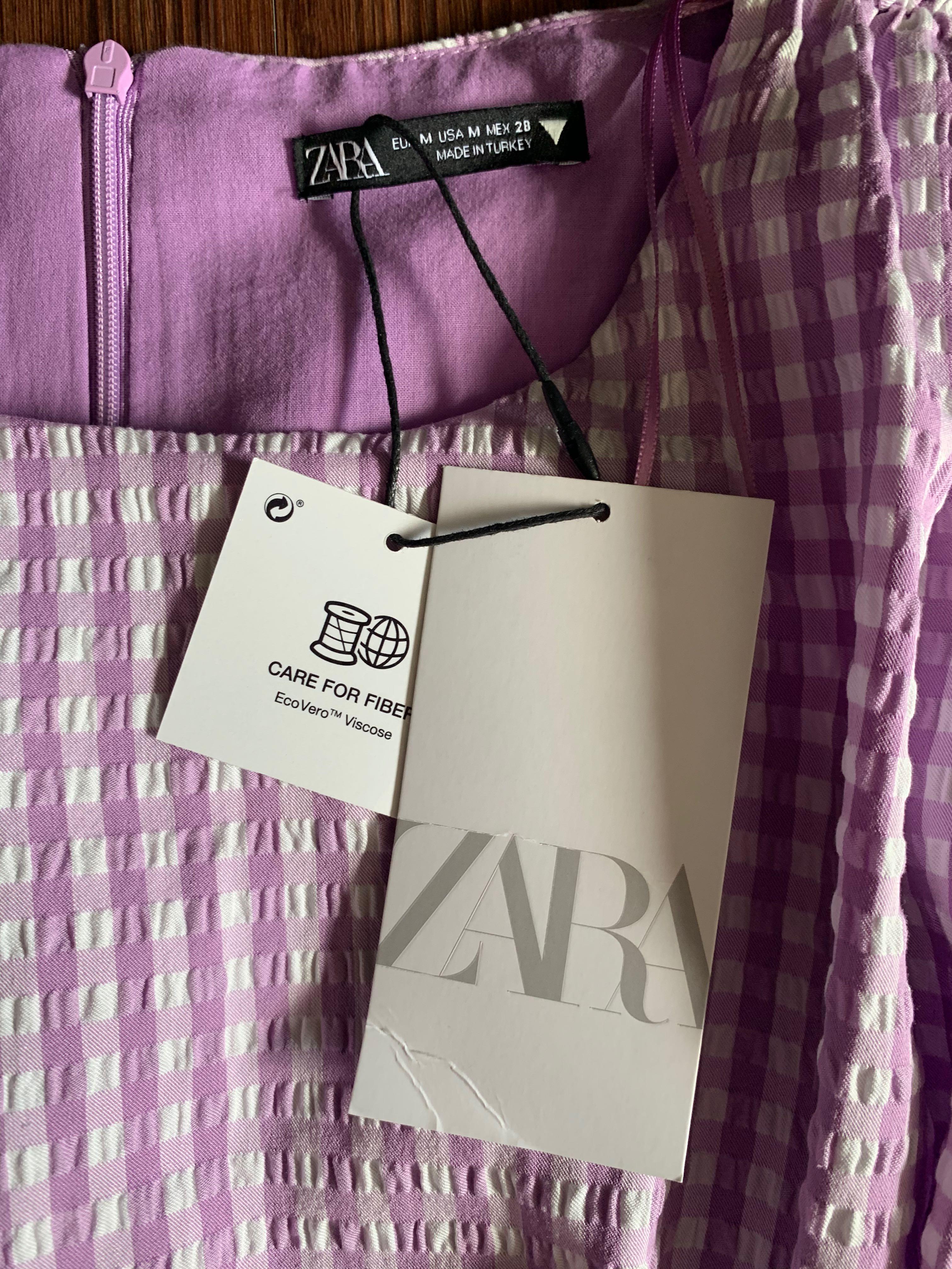 Zara Gingham Check Dress Purple White 