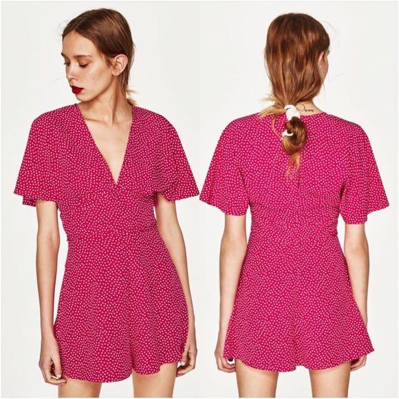 Zara Pink Polka Dot Romper Women S Fashion Clothes Rompers Jumpsuits On Carousell