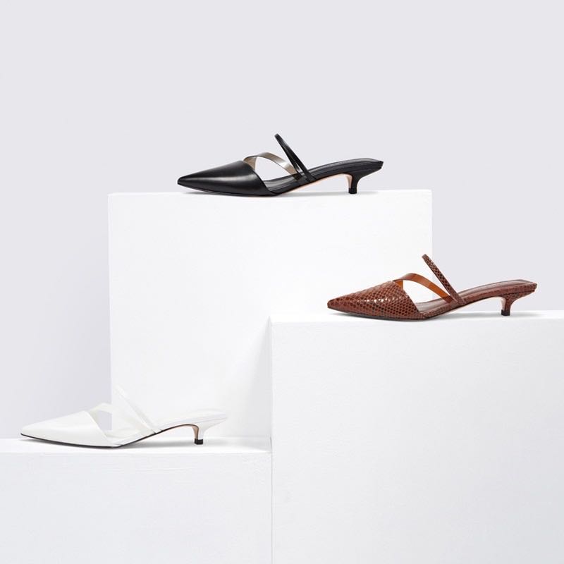 white kitten heel mules