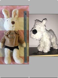 Authentic Tintin dog and bunny rabbit soft toy